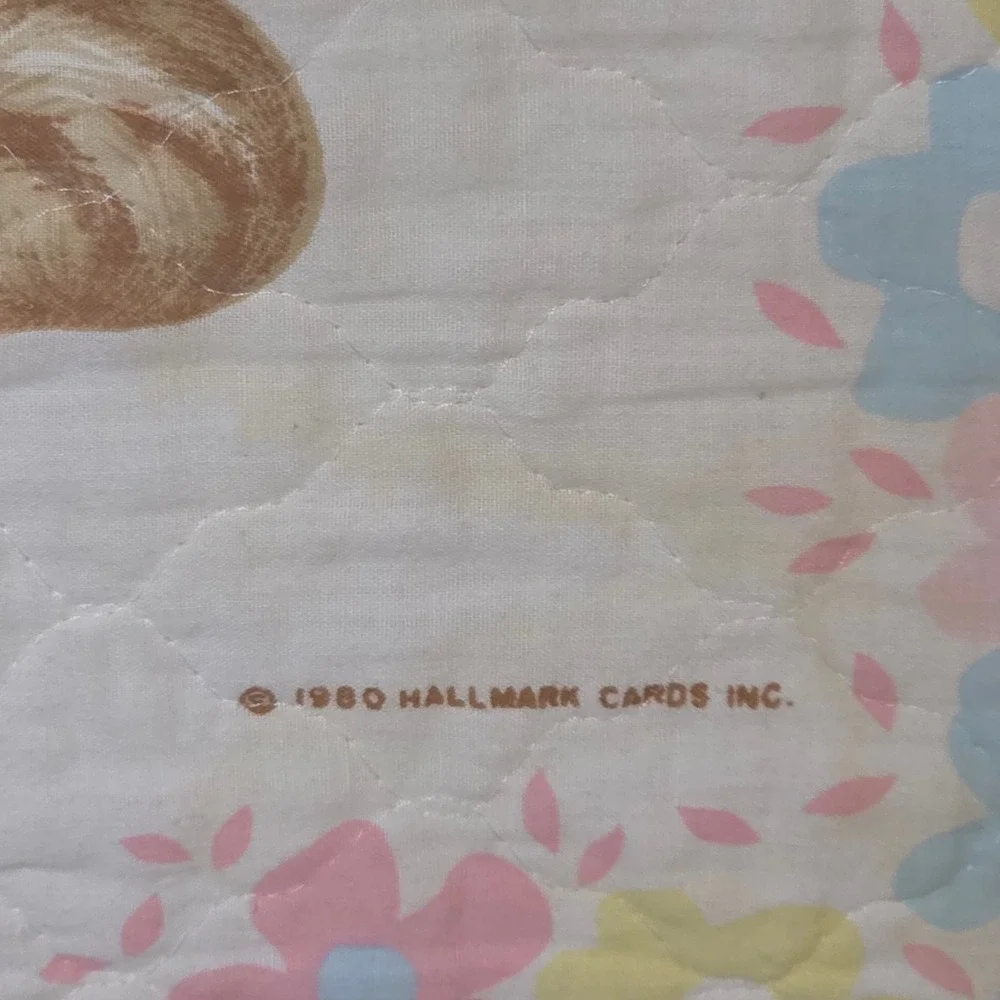 Vintage 1980 Hallmark Koala Bear Baby Quilt Yellow Floral Worlds Greatest